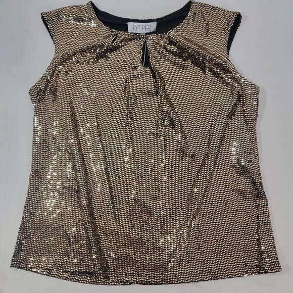 Kasper Women's Black Gold Shiny Sequin Sleeveless Shirt Top Shell Tank NEW Large - Picture 1 of 5